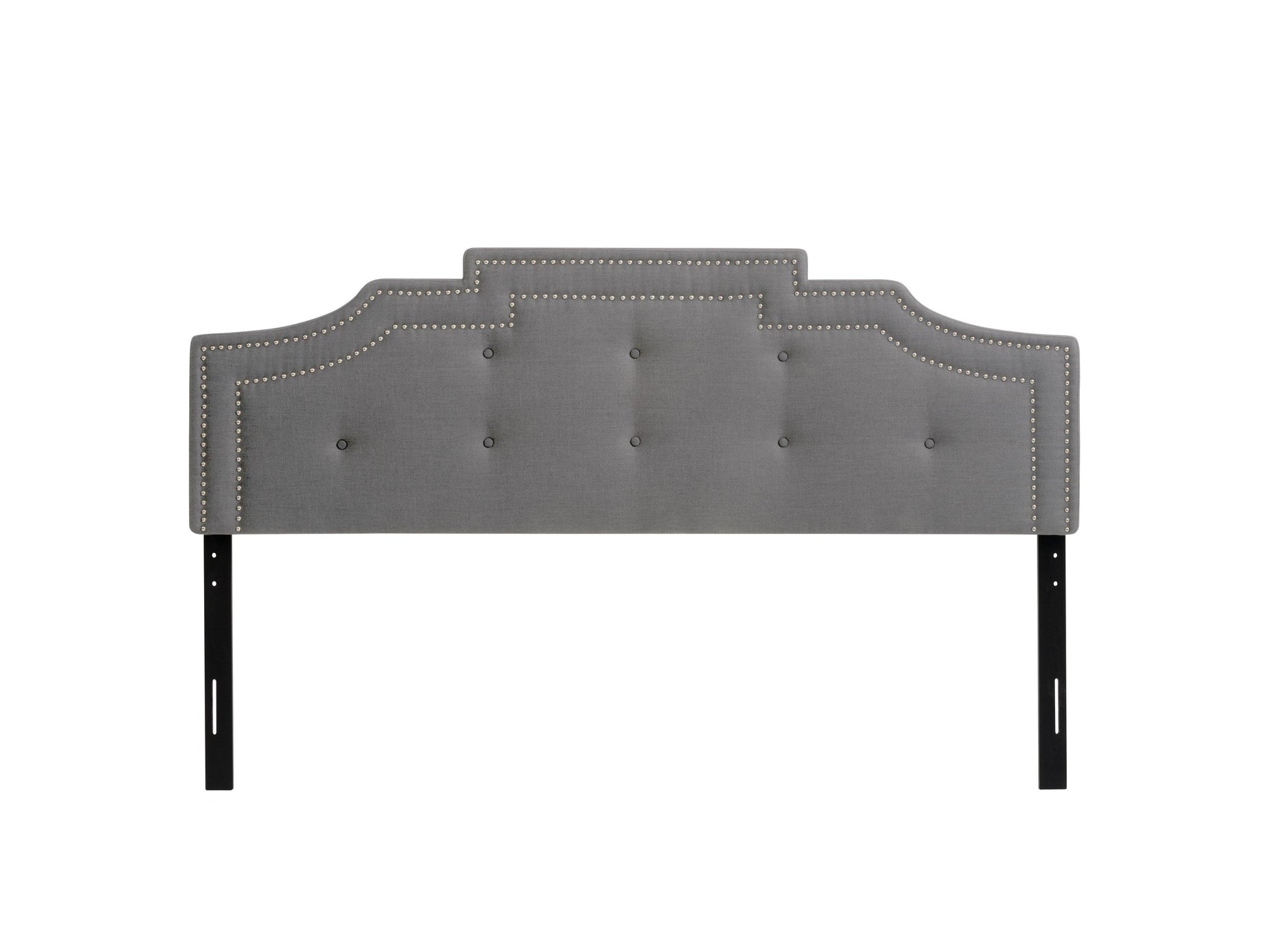 Modern padded king headboard in soft beige fabric with tufted button design, featuring plush cushioning and sleek, rectangular shape. Ideal for contemporary bedroom decor.