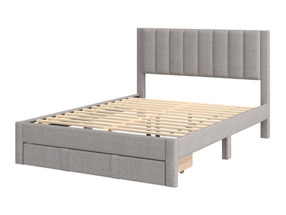 Channel Tufted Grey Double Bed with Storage