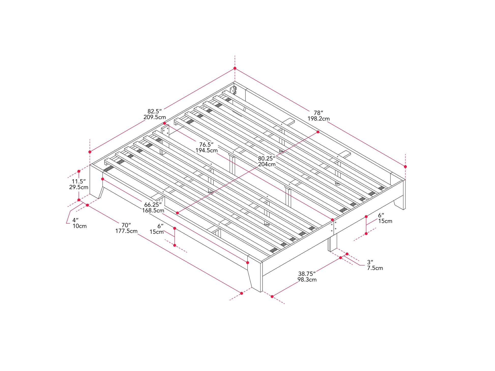 Dark wood king platform bed with a minimalist design, featuring a low-profile frame, slatted headboard, and sturdy construction. Ideal for modern bedrooms, this bed combines style and durability for a sleek look.