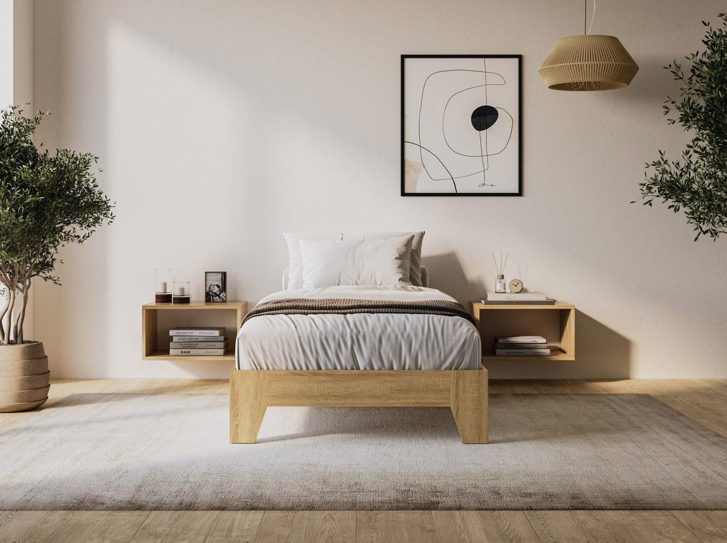 Dark wood twin platform bed with slatted headboard and footboard, featuring a minimalist design and sturdy construction. Ideal for small bedrooms, guest rooms, or kids' rooms.