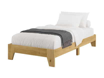 Dark wood twin platform bed with slatted headboard and footboard, featuring a minimalist design and sturdy construction. Ideal for small bedrooms, guest rooms, or kids' rooms.