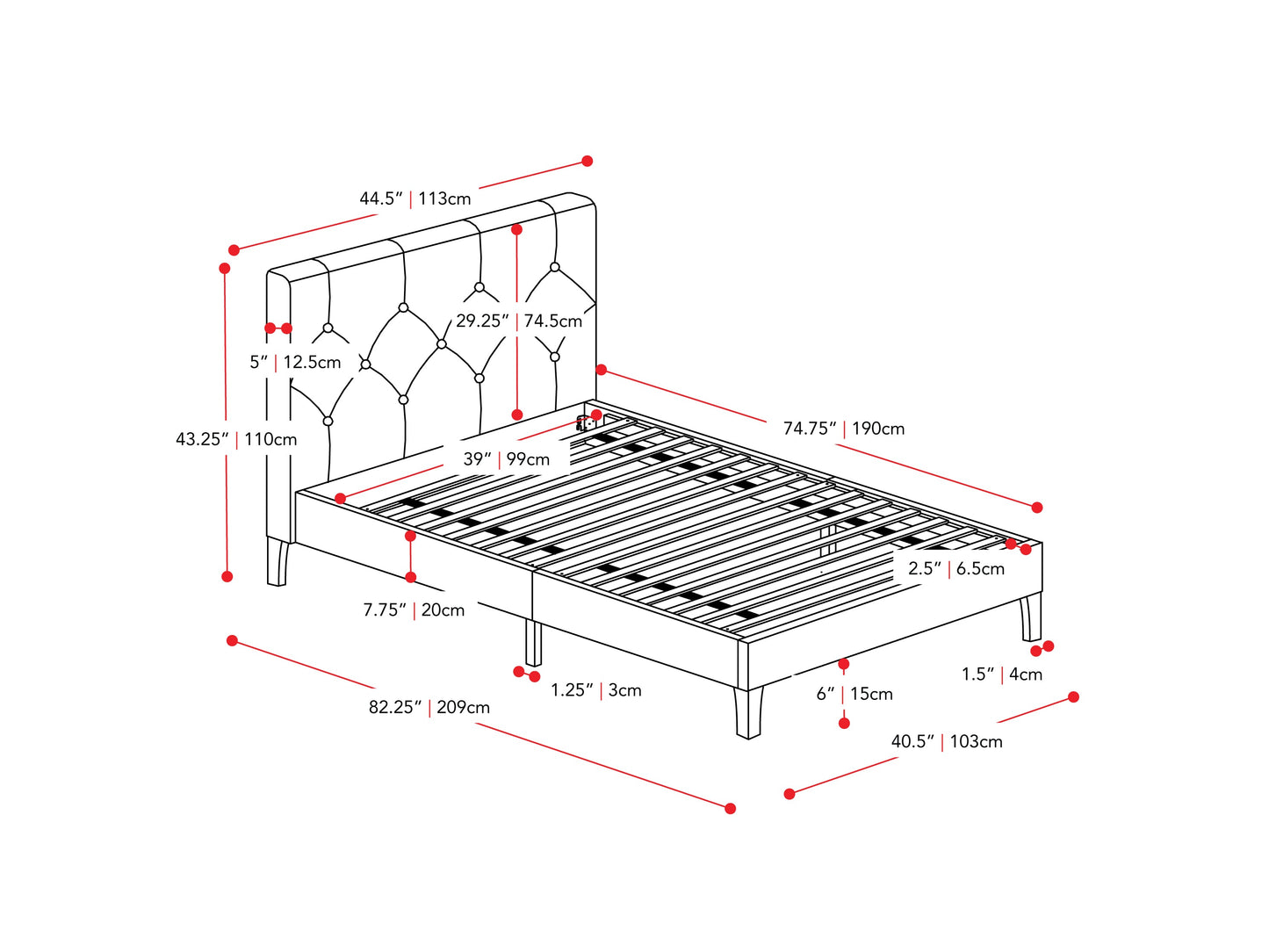 Button-Tufted Upholstered Single / Twin Bed