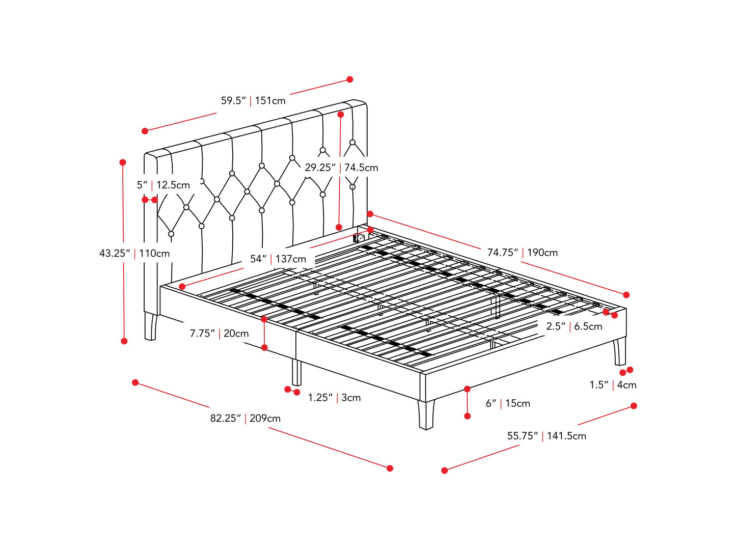 Button-Tufted Upholstered Double / Full Bed