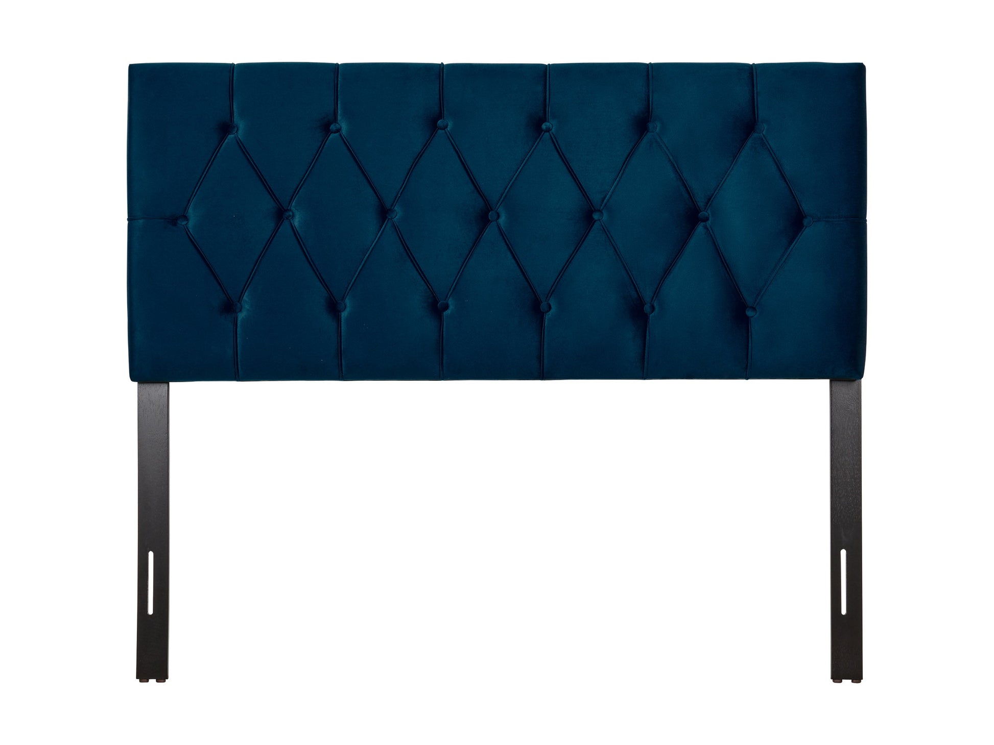 Navy blue velvet headboard for full/double bed with tufted design, soft texture, and elegant finish. Perfect for adding a touch of luxury to your bedroom decor.