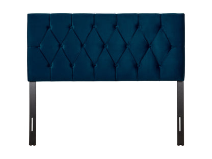 Navy blue velvet headboard for full/double bed with tufted design, soft texture, and elegant finish. Perfect for adding a touch of luxury to your bedroom decor.