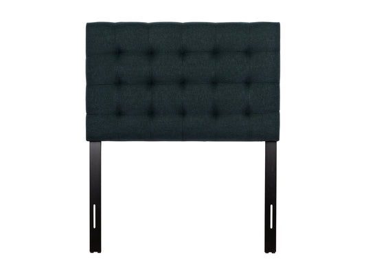 Blue twin/single modern headboard with sleek design, upholstered in soft fabric, featuring a minimalist style and durable construction. Ideal for contemporary bedrooms, offering both comfort and elegance.