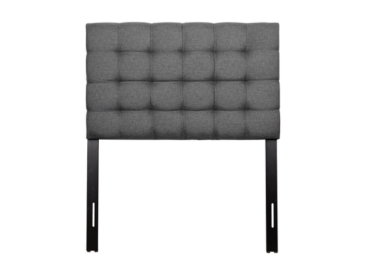 Grey twin headboard with modern design, upholstered in soft fabric, featuring clean lines and minimalist style, perfect for contemporary bedrooms.