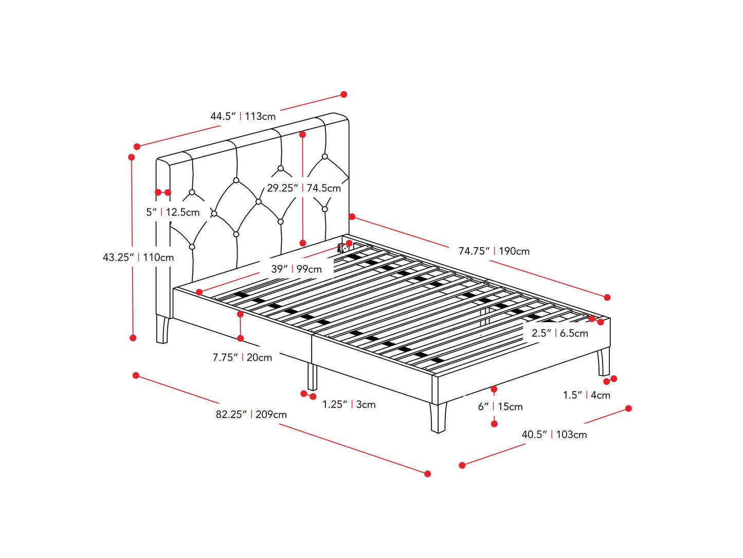 Dark grey button-tufted twin bed with upholstered headboard, sleek wooden legs, and a modern design, perfect for stylish and comfortable bedroom decor.