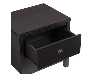 Black 2 drawer night stand with sleek modern design, featuring minimalist handles, smooth matte finish, and sturdy wooden construction. Ideal for bedroom storage and organization.