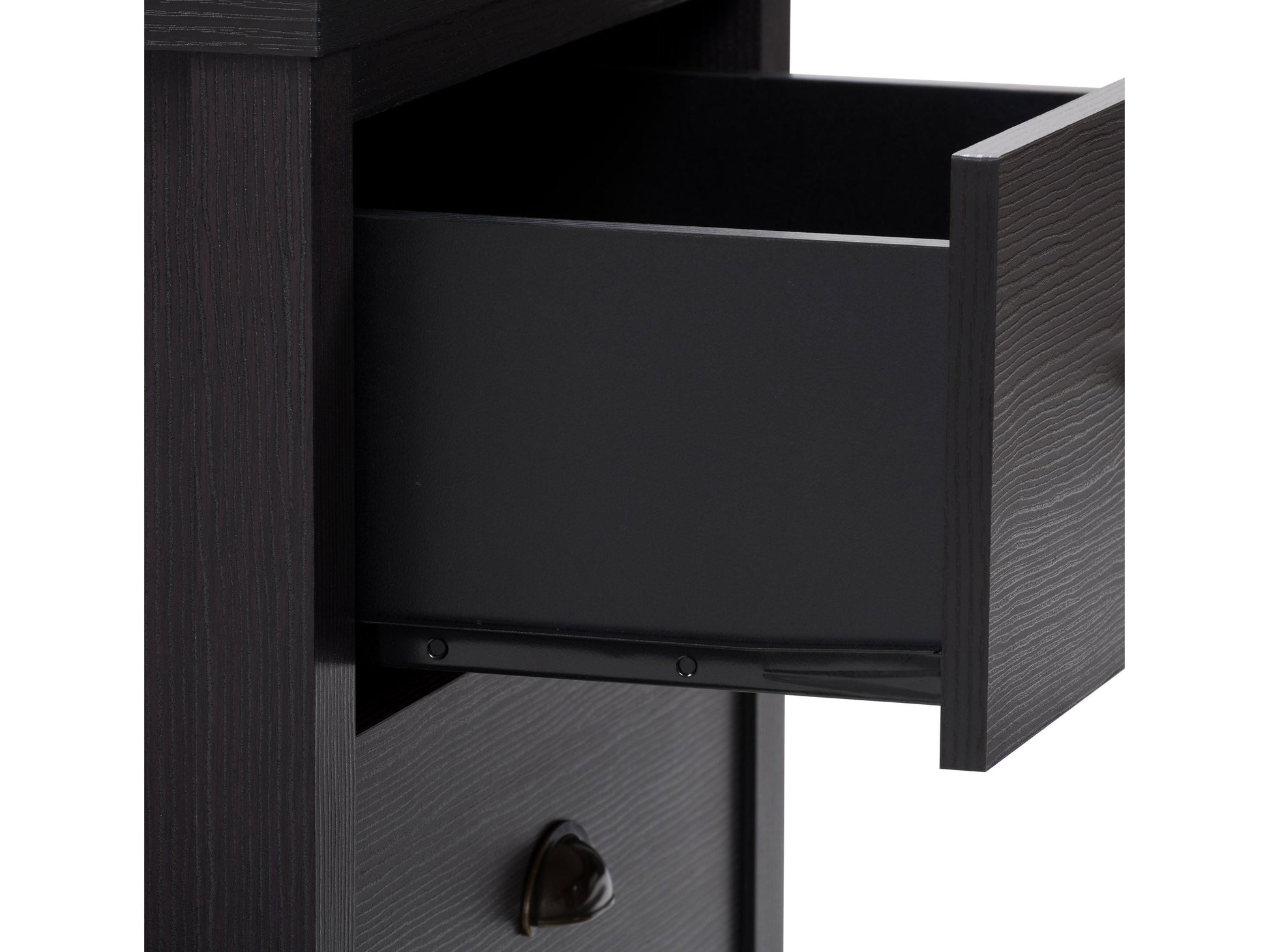 Black 2 drawer night stand with sleek modern design, featuring minimalist handles, smooth matte finish, and sturdy wooden construction. Ideal for bedroom storage and organization.