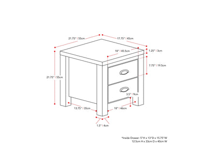 Black 2 drawer night stand with sleek modern design, featuring minimalist handles, smooth matte finish, and sturdy wooden construction. Ideal for bedroom storage and organization.