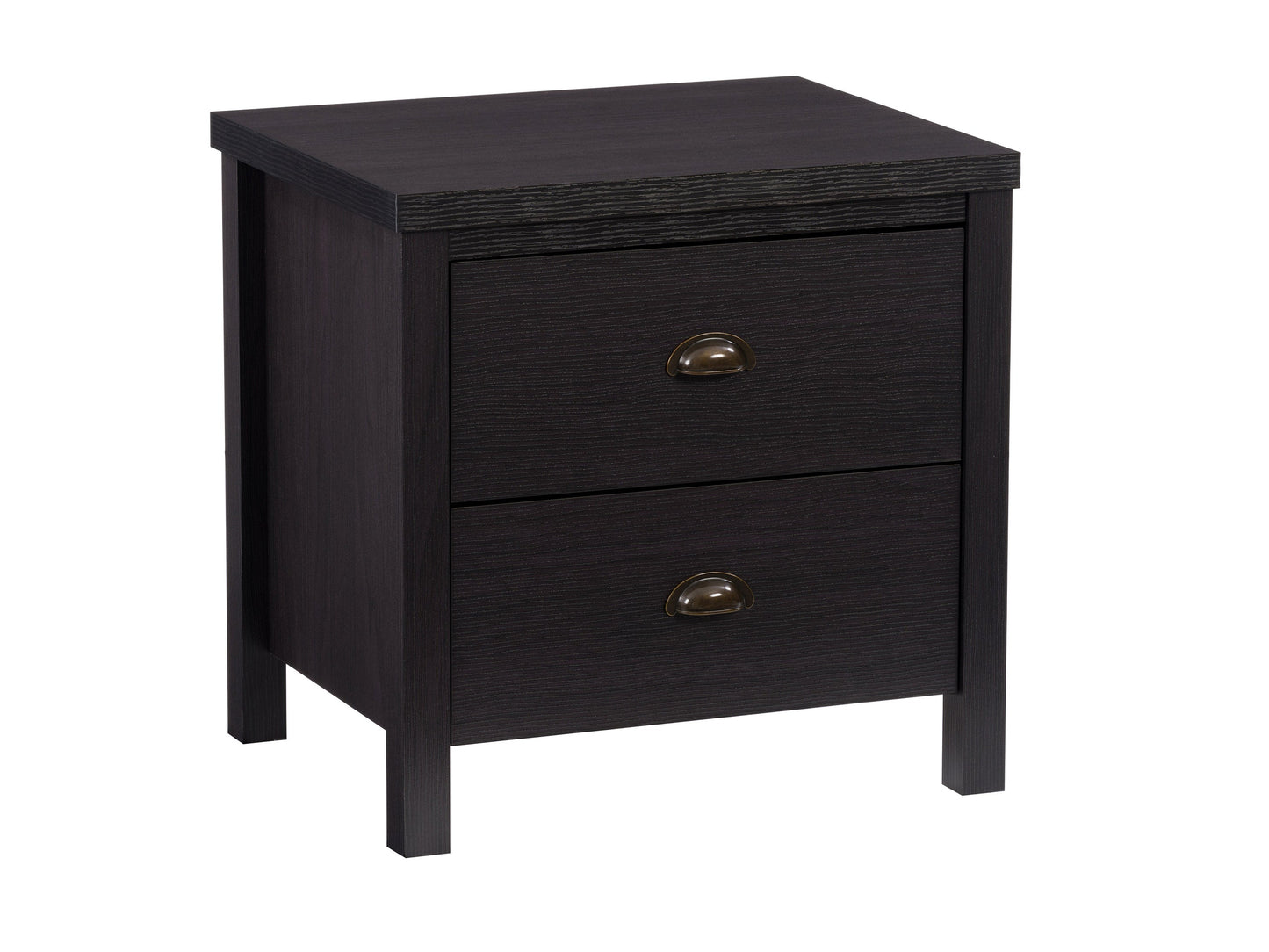 Black 2 drawer night stand with sleek modern design, featuring minimalist handles, smooth matte finish, and sturdy wooden construction. Ideal for bedroom storage and organization.