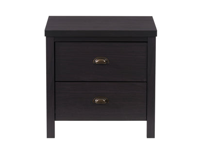 Black 2 drawer night stand with sleek modern design, featuring minimalist handles, smooth matte finish, and sturdy wooden construction. Ideal for bedroom storage and organization.