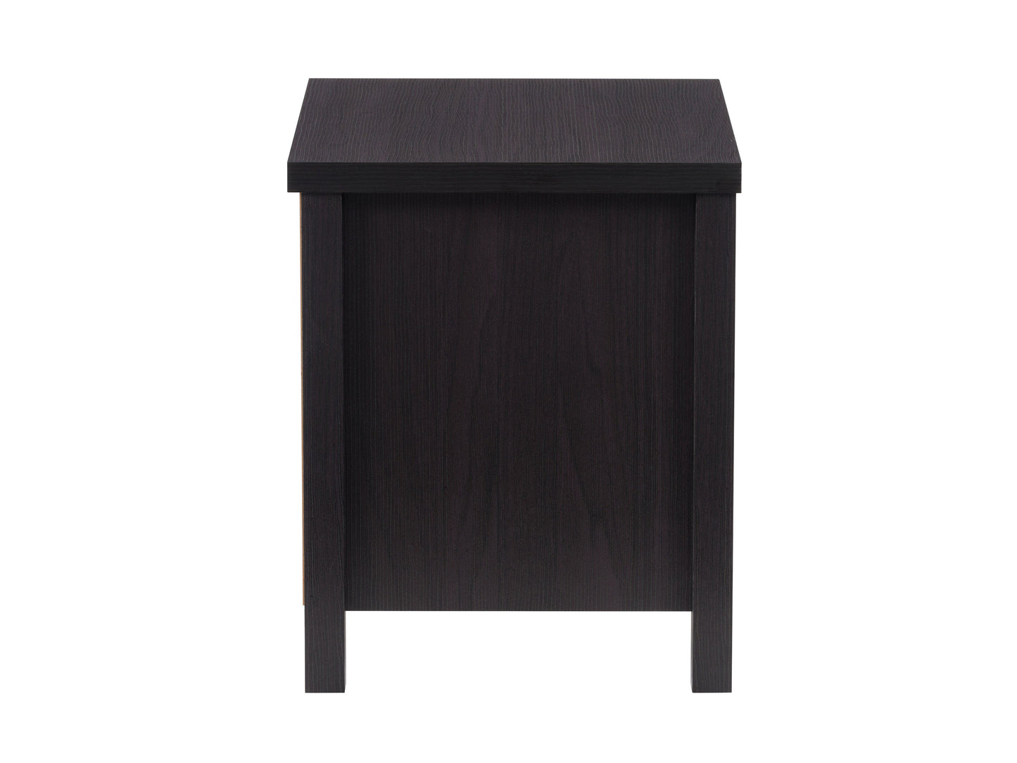 Black 2 drawer night stand with sleek modern design, featuring minimalist handles, smooth matte finish, and sturdy wooden construction. Ideal for bedroom storage and organization.