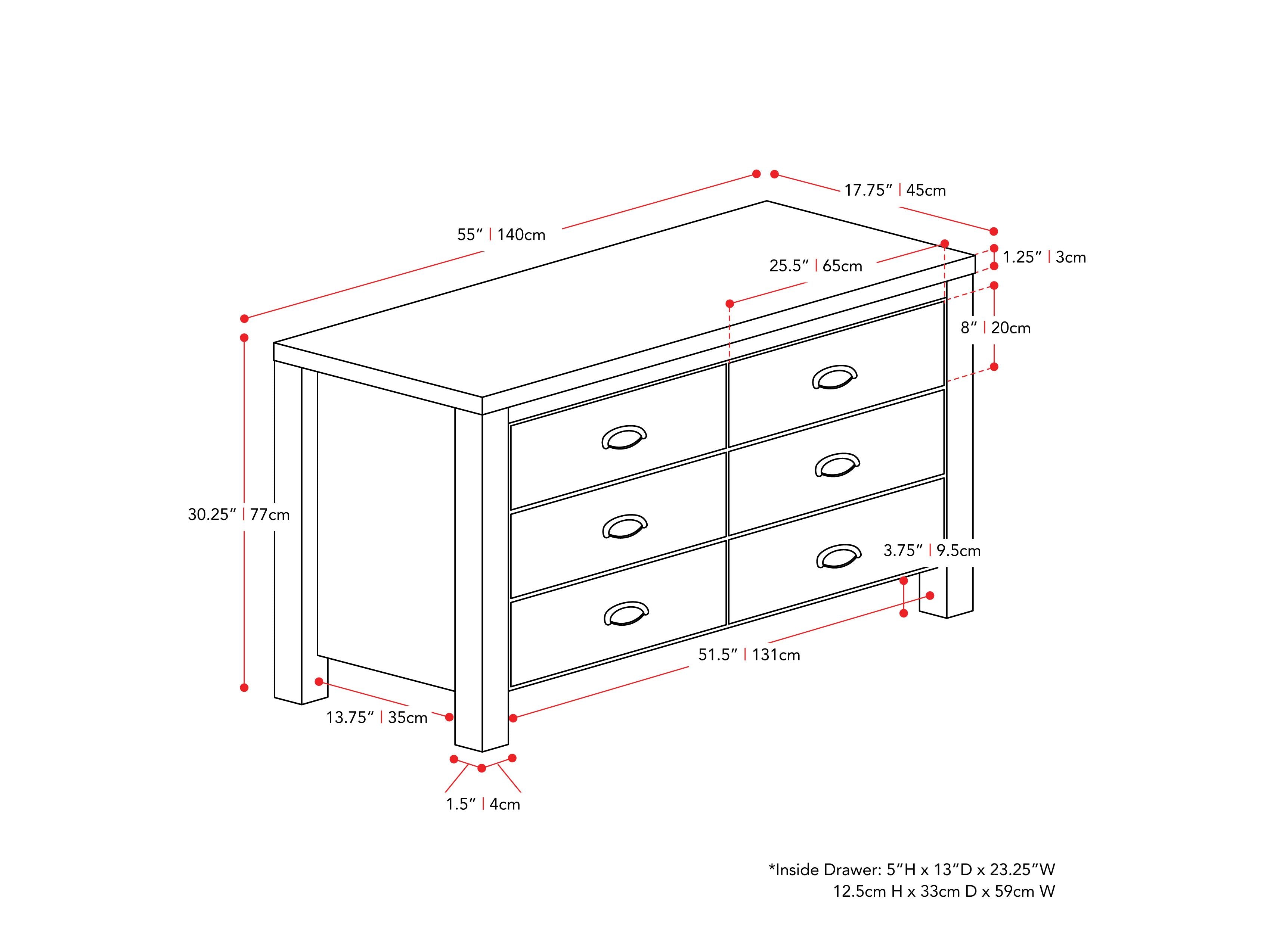 Black 6-drawer dresser with sleek metal handles, made from durable wood, featuring a smooth matte finish and modern minimalist design, perfect for bedroom storage and organization.