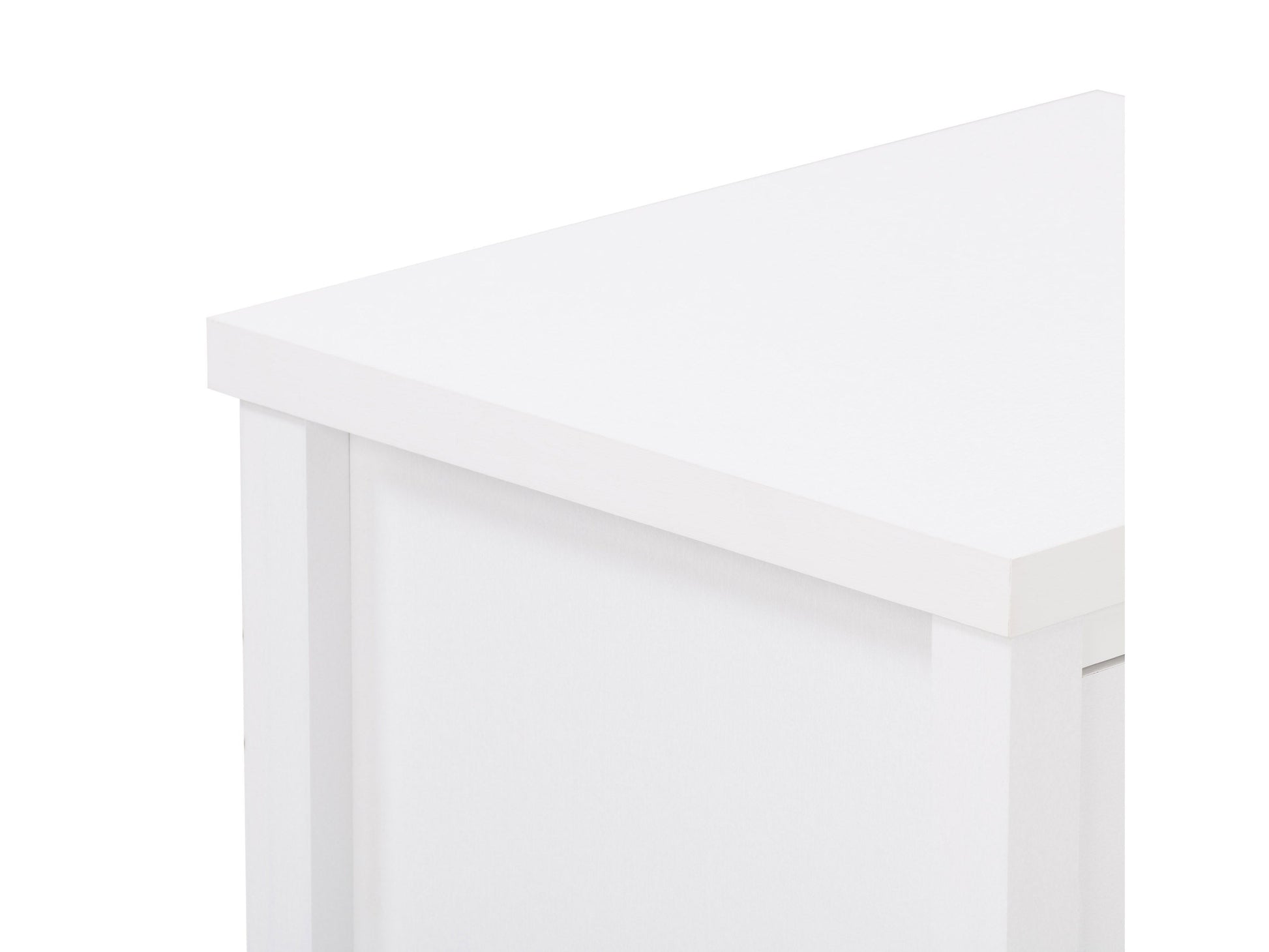 White wooden 2-drawer night stand with sleek metal handles, smooth finish, and modern design. Ideal for bedroom storage and decor.