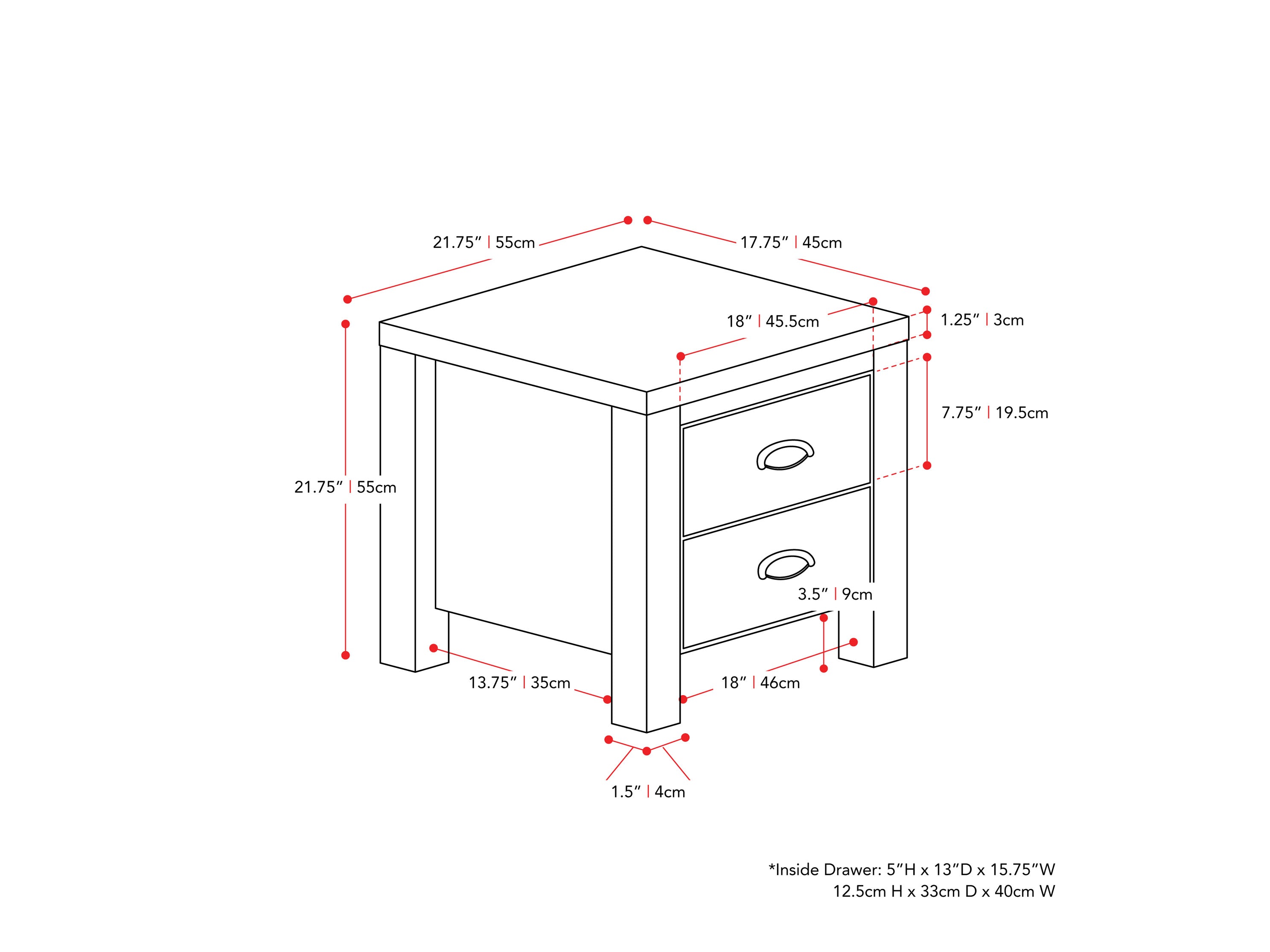 White wooden 2-drawer night stand with sleek metal handles, smooth finish, and modern design. Ideal for bedroom storage and decor.