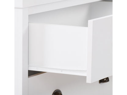 White 5-drawer dresser with sleek modern design, featuring smooth white finish, minimalist metal handles, and sturdy construction. Ideal for bedroom storage, blending seamlessly with contemporary decor.