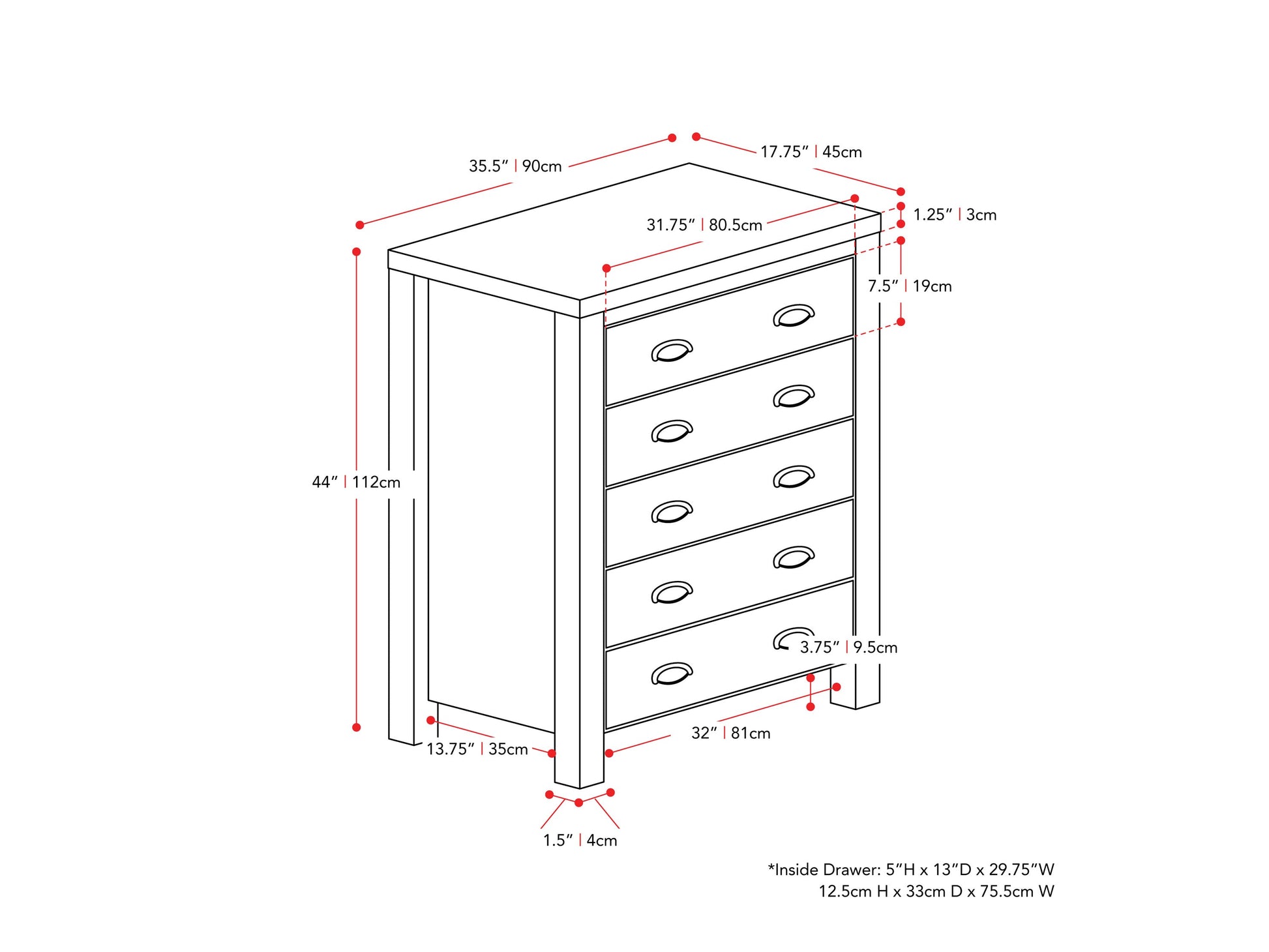 White 5-drawer dresser with sleek modern design, featuring smooth white finish, minimalist metal handles, and sturdy construction. Ideal for bedroom storage, blending seamlessly with contemporary decor.