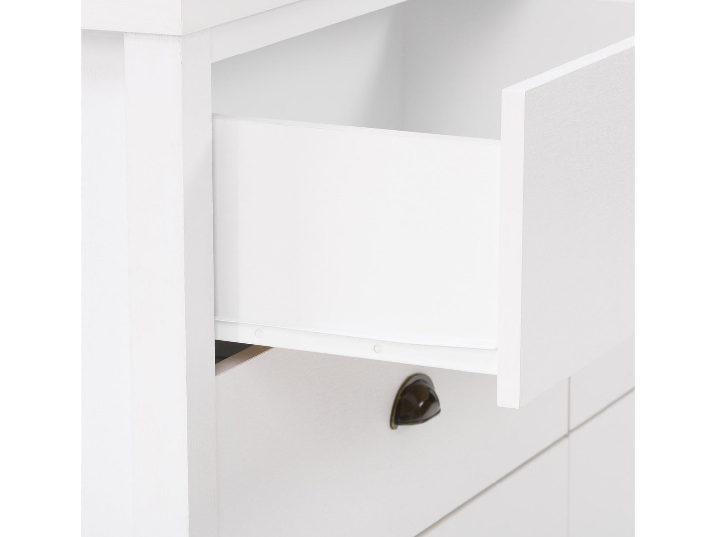 White 6 drawer dresser with sleek modern design, featuring minimalist metal handles, smooth matte finish, and sturdy wooden construction, ideal for bedroom storage and organization.