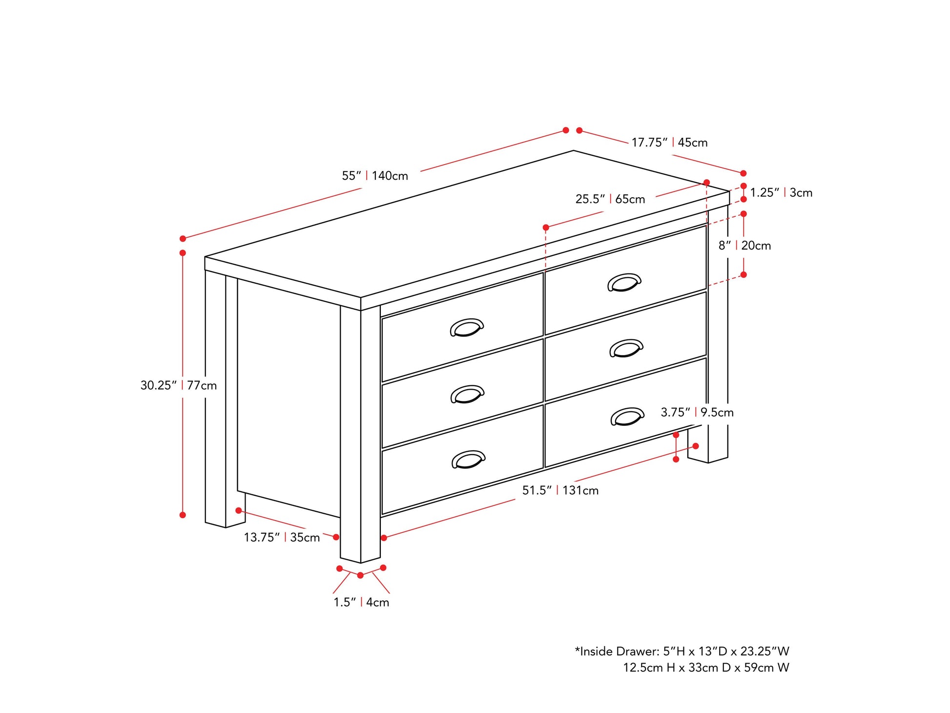 White 6 drawer dresser with sleek modern design, featuring minimalist metal handles, smooth matte finish, and sturdy wooden construction, ideal for bedroom storage and organization.