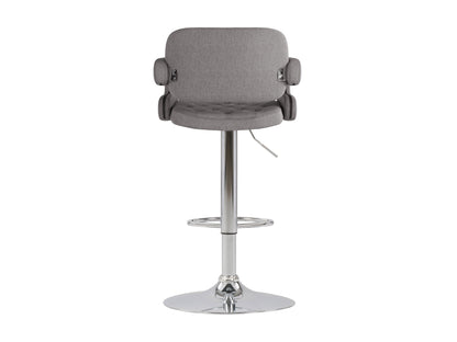 Medium grey bar stools with arms, set of 2, featuring cushioned seats, sleek metal legs, and a modern design. Perfect for kitchen islands or home bars, these stools offer comfort and contemporary style.