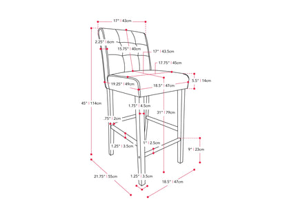 Warm white vegan leather bar height stool with sleek metal legs, cushioned seat, and backrest. Features modern design, durable materials, and comfortable padding for stylish and sustainable seating.