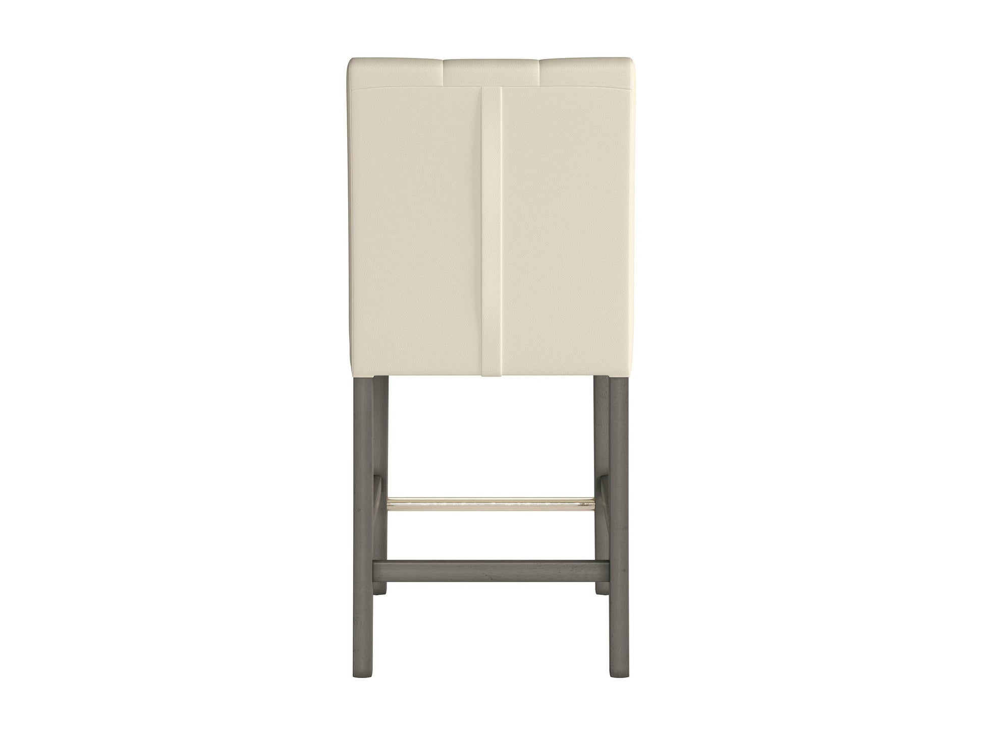 Warm white vegan leather counter height bar stool with sleek chrome legs, cushioned seat, and modern minimalist design, perfect for contemporary kitchen or bar settings.