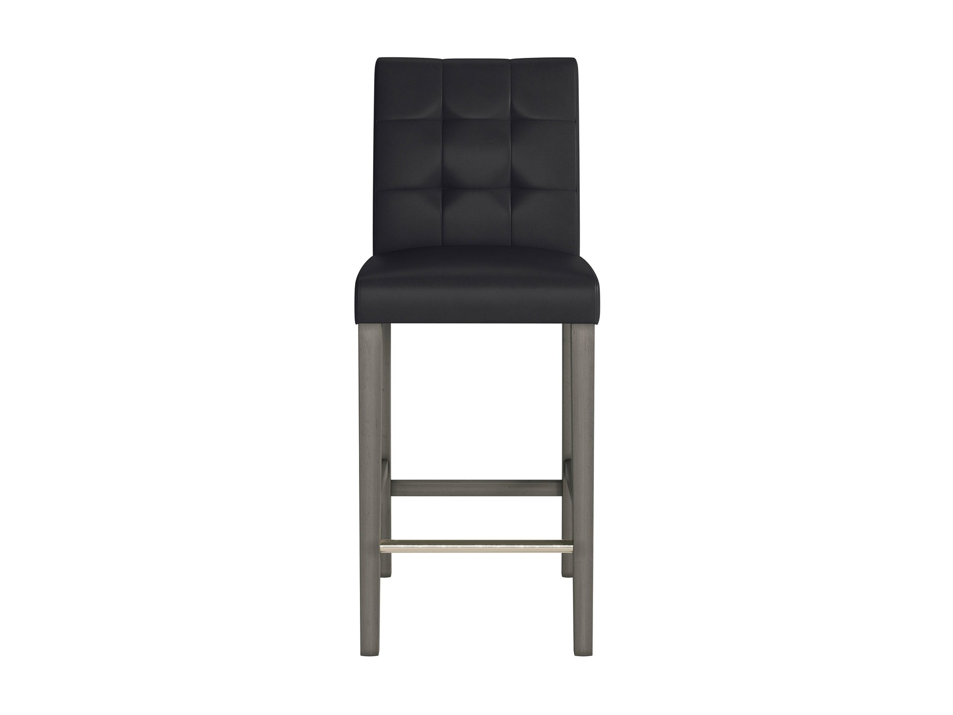 Black vegan leather bar height stool with sleek metal legs, cushioned seat, and minimalist design. Ideal for modern kitchens and home bars. Durable, stylish, and eco-friendly seating option.