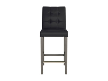 Black vegan leather bar height stool with sleek metal legs, cushioned seat, and minimalist design. Ideal for modern kitchens and home bars. Durable, stylish, and eco-friendly seating option.