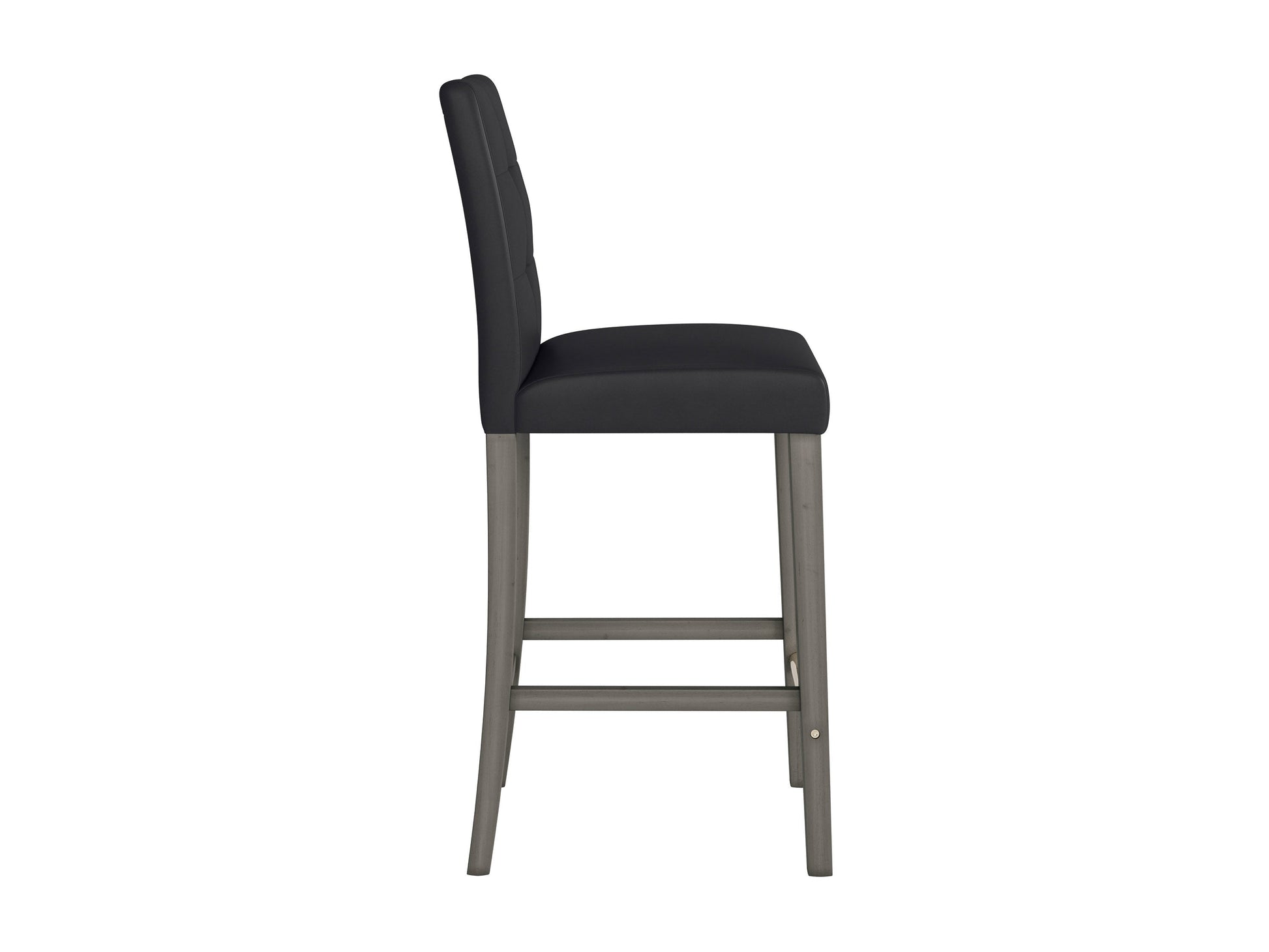 Black vegan leather bar height stool with sleek metal legs, cushioned seat, and minimalist design. Ideal for modern kitchens and home bars. Durable, stylish, and eco-friendly seating option.