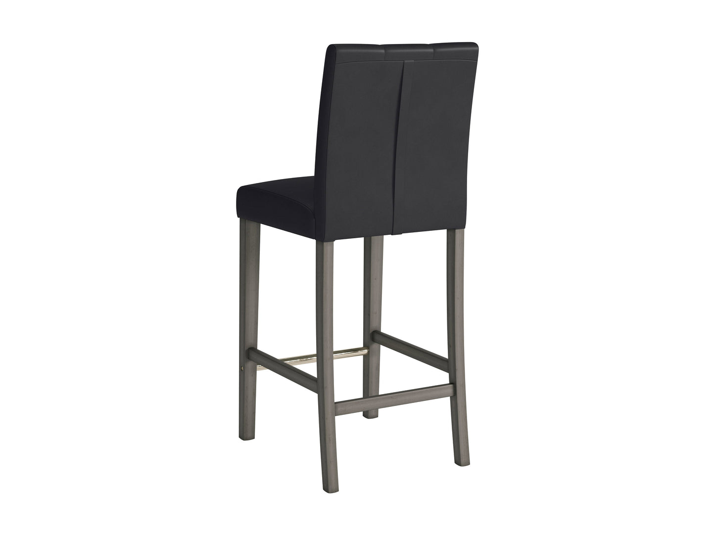 Black vegan leather bar height stool with sleek metal legs, cushioned seat, and minimalist design. Ideal for modern kitchens and home bars. Durable, stylish, and eco-friendly seating option.