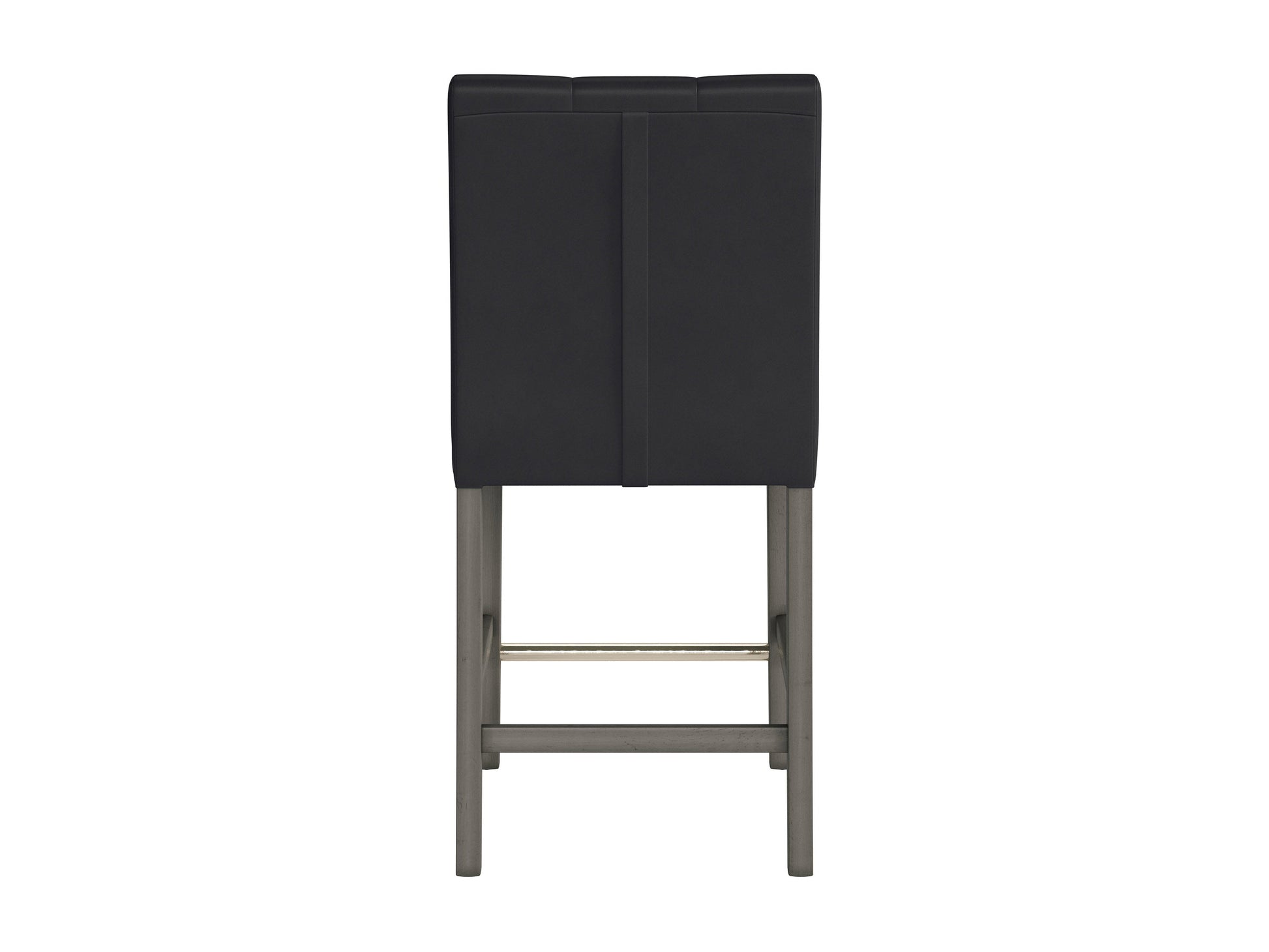 Black vegan leather counter height bar stool with sleek metal legs, cushioned seat, and ergonomic backrest. Ideal for modern kitchens and bars, offering stylish comfort and durability.