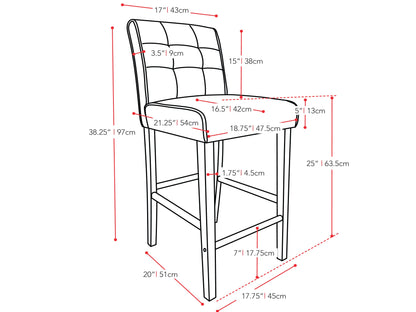 Dark brown counter height bar stool with cushioned seat, wooden frame, and footrest. Ideal for kitchen islands and home bars. Sturdy construction with sleek design for modern and classic interiors.