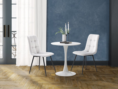 Alt Text: Light grey 3 piece bistro dining set with round table and two cushioned chairs, featuring metal frames and weather-resistant fabric, perfect for small outdoor spaces or cozy indoor nooks.