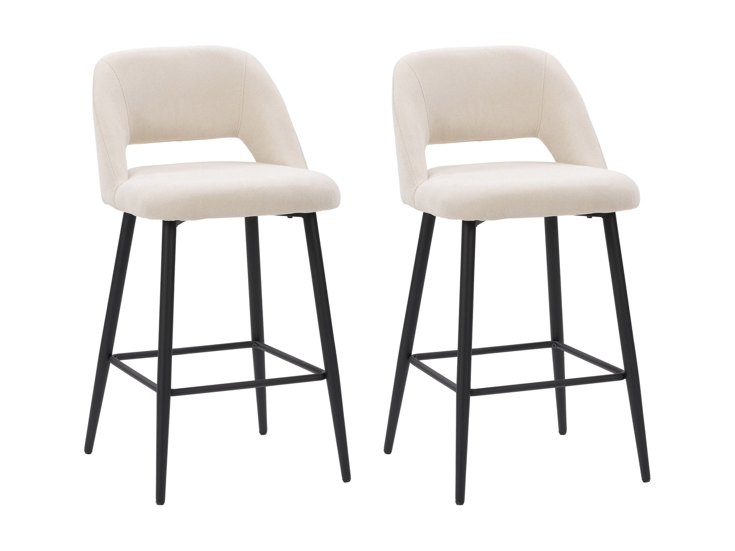 Cream velvet bar stools set of 2 with gold metal legs, tufted backrests, and cushioned seats, ideal for modern kitchen or home bar décor.