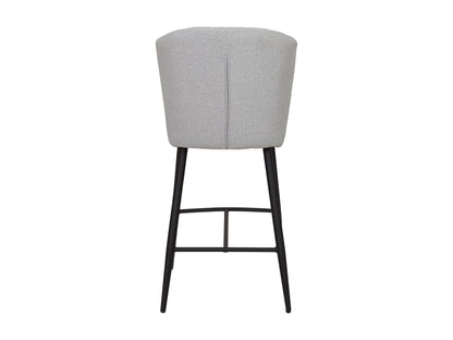 Set of 2 light grey metal bar stools with cushioned seats, sleek modern design, and sturdy frame. Ideal for kitchen islands or home bars.