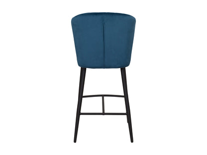 Navy blue metal bar stools set of 2 with sleek lines, high backs, and footrests, perfect for modern kitchens or bars. Sturdy construction with a smooth, glossy finish.