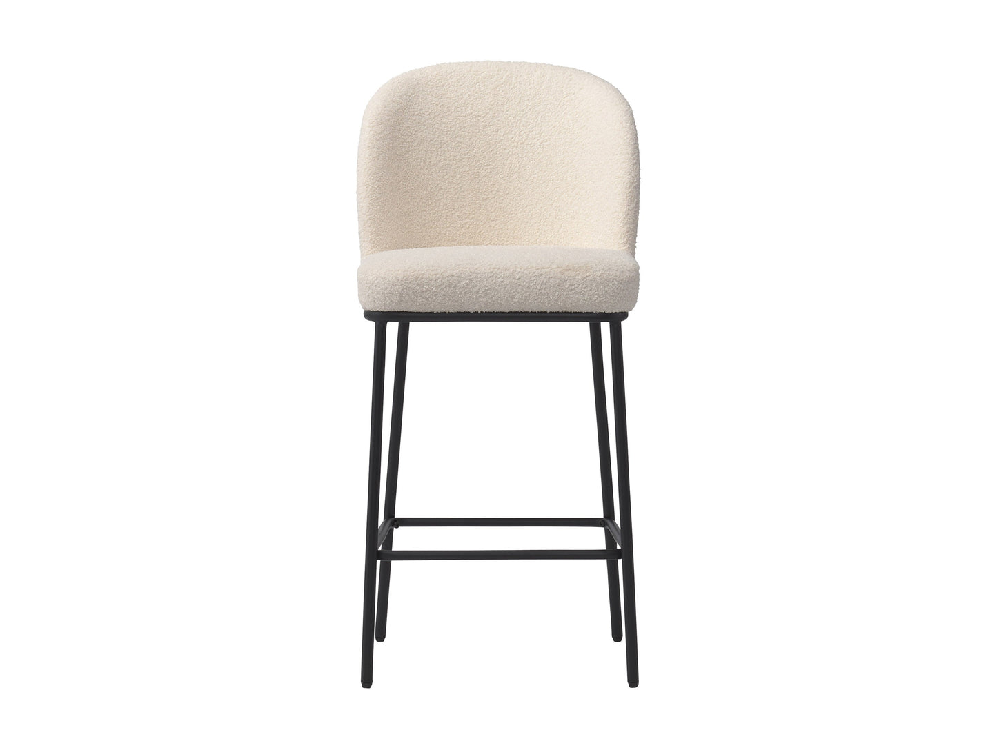 White boucle bar stools set of 2 with gold metal legs, featuring plush textured upholstery, curved backrests, and footrests for added comfort and style in modern kitchen or bar areas.