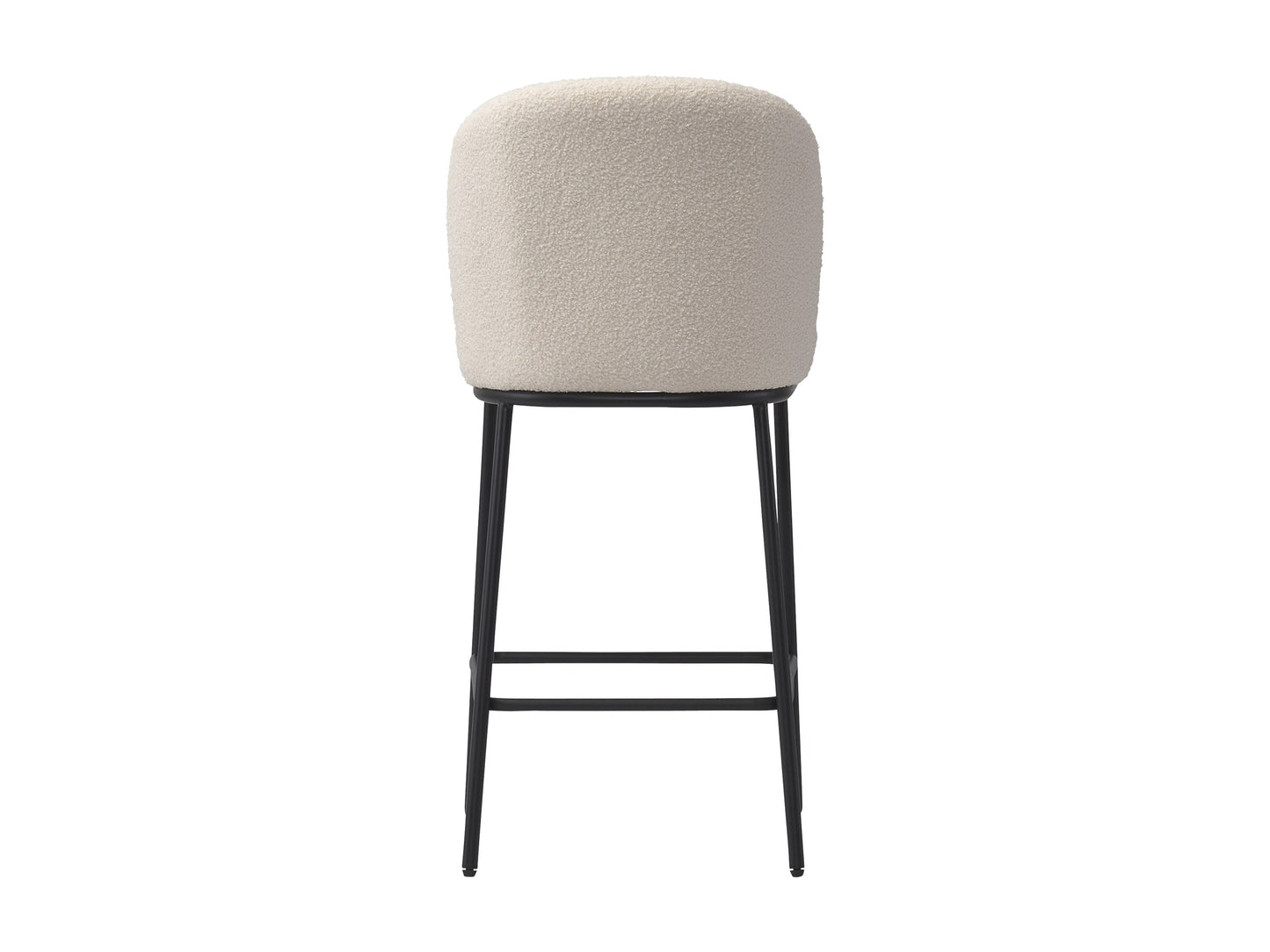 White boucle bar stools set of 2 with gold metal legs, featuring plush textured upholstery, curved backrests, and footrests for added comfort and style in modern kitchen or bar areas.