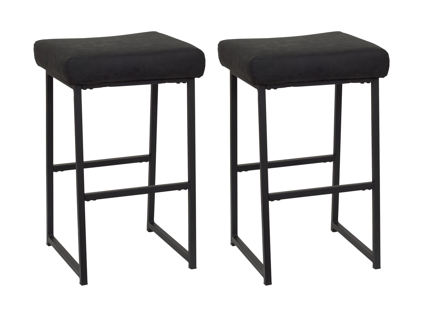 Black backless bar stools set of 2, featuring sleek metal frames, padded seats with faux leather upholstery, and minimalist design. Ideal for modern kitchens or home bars, offering comfort and style.