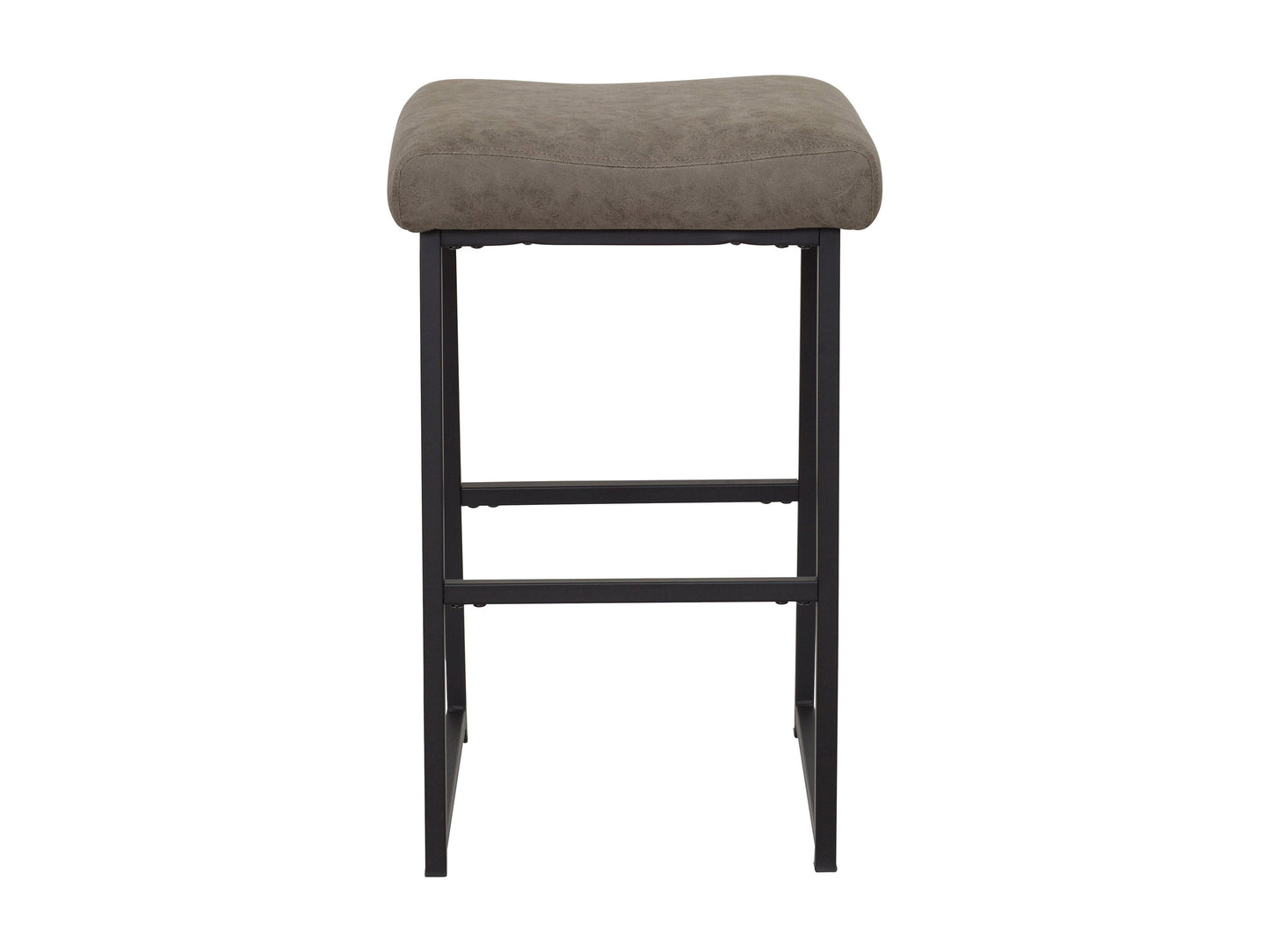 Set of 2 taupe backless bar stools with cushioned seats, wooden legs, and footrests, perfect for kitchen islands or home bars.