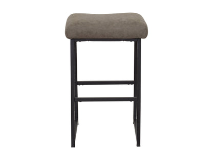 Set of 2 taupe backless bar stools with cushioned seats, wooden legs, and footrests, perfect for kitchen islands or home bars.