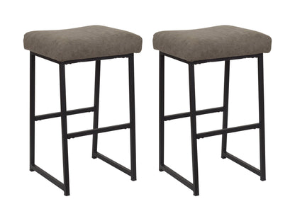 Set of 2 taupe backless bar stools with cushioned seats, wooden legs, and footrests, perfect for kitchen islands or home bars.