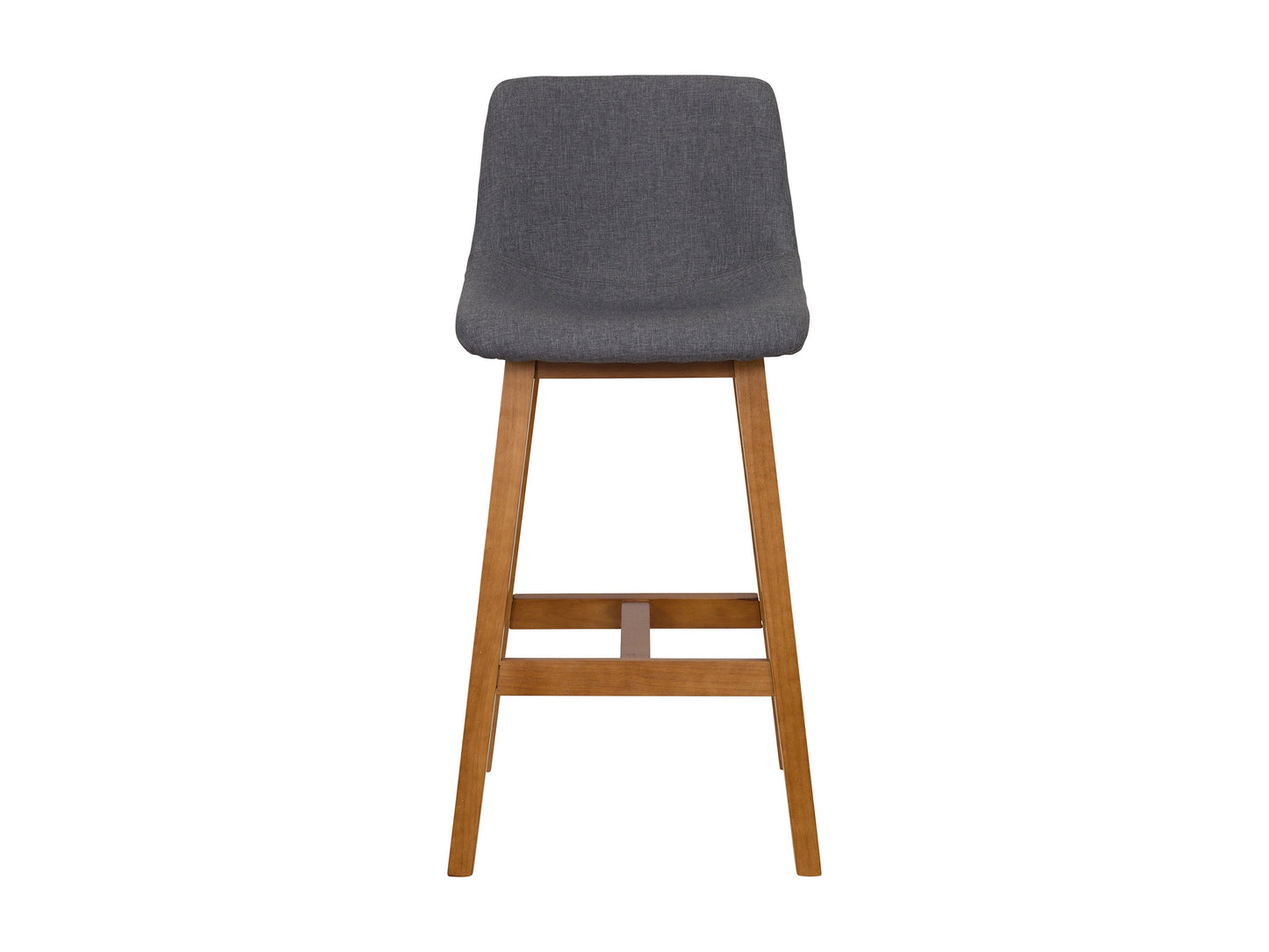 Set of 2 grey wood bar stools with cushioned seats, featuring a sleek backrest design and sturdy wooden legs, perfect for kitchen islands or home bars. Ideal for modern and contemporary decor.