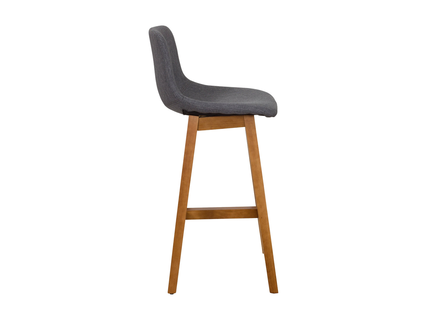 Set of 2 grey wood bar stools with cushioned seats, featuring a sleek backrest design and sturdy wooden legs, perfect for kitchen islands or home bars. Ideal for modern and contemporary decor.