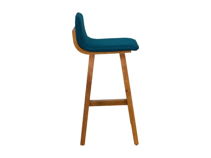 Blue wooden bar stools, set of 2, featuring a sleek design with cushioned seats, sturdy wooden legs, and a smooth finish, perfect for modern kitchen islands or home bars.