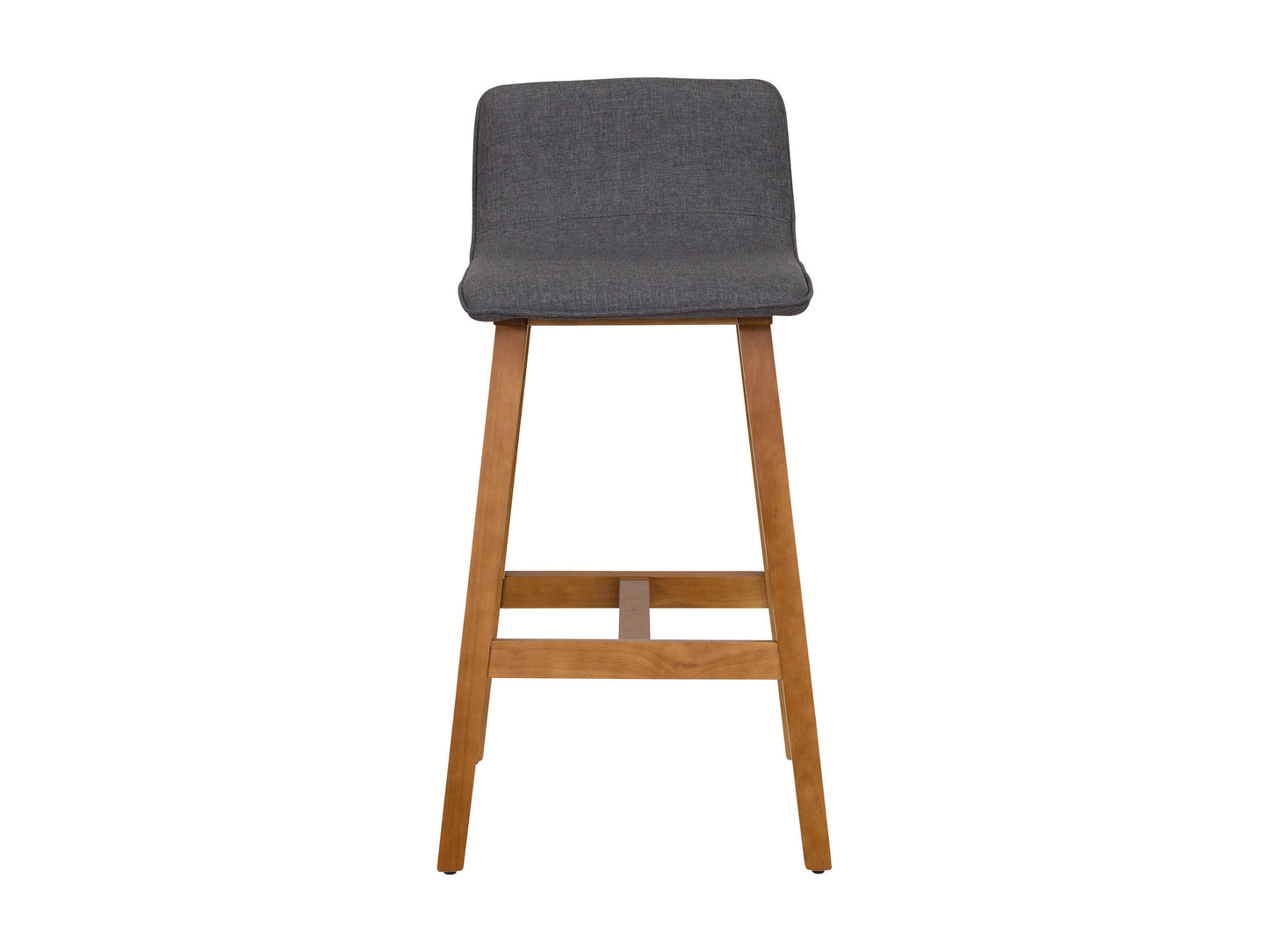 Grey wooden bar stools, set of 2, featuring cushioned seats, sleek backrests, and sturdy legs with footrests, perfect for modern kitchen or bar areas.