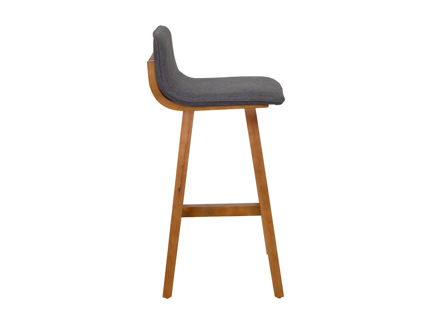 Grey wooden bar stools, set of 2, featuring cushioned seats, sleek backrests, and sturdy legs with footrests, perfect for modern kitchen or bar areas.