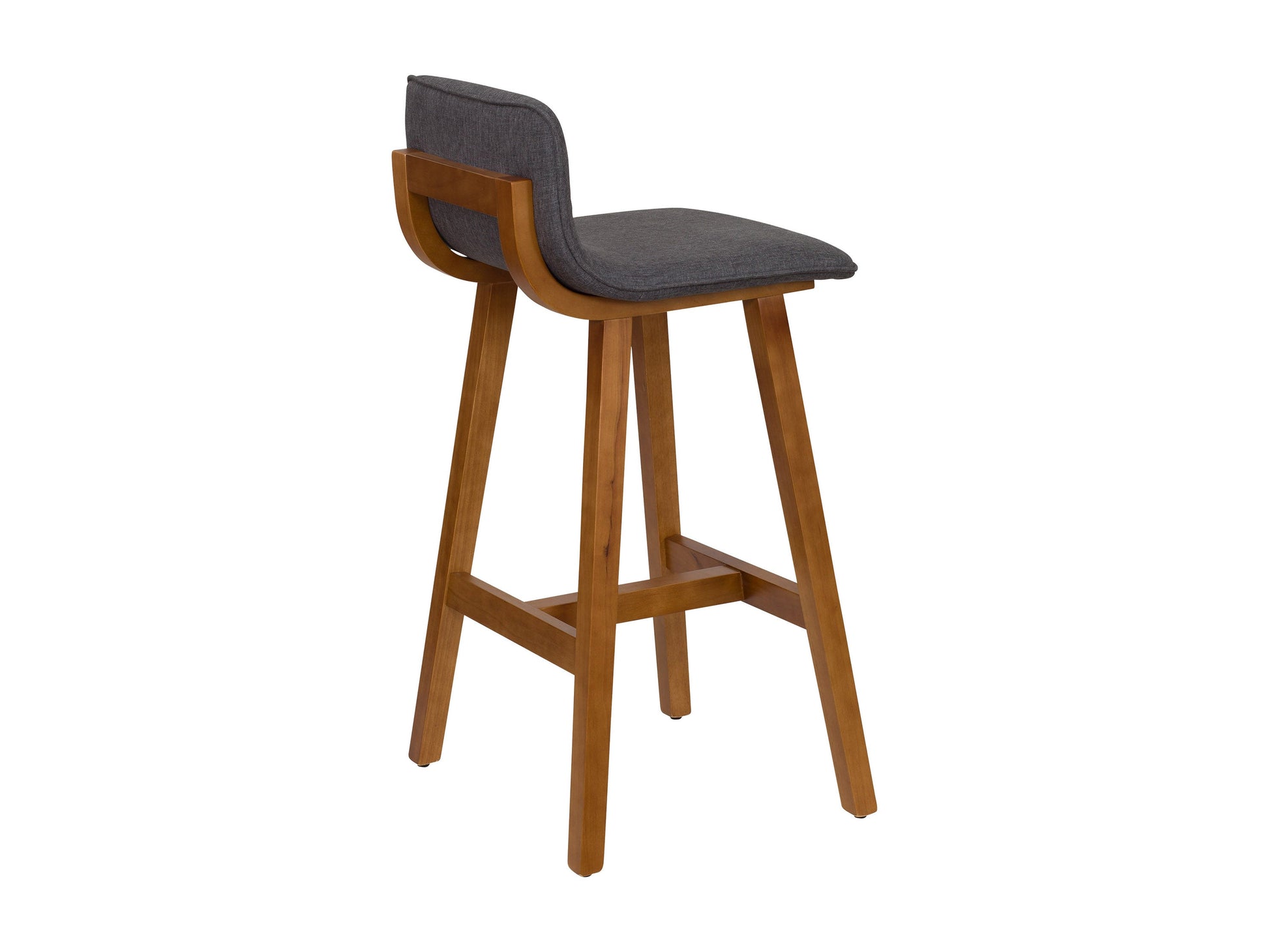 Grey wooden bar stools, set of 2, featuring cushioned seats, sleek backrests, and sturdy legs with footrests, perfect for modern kitchen or bar areas.